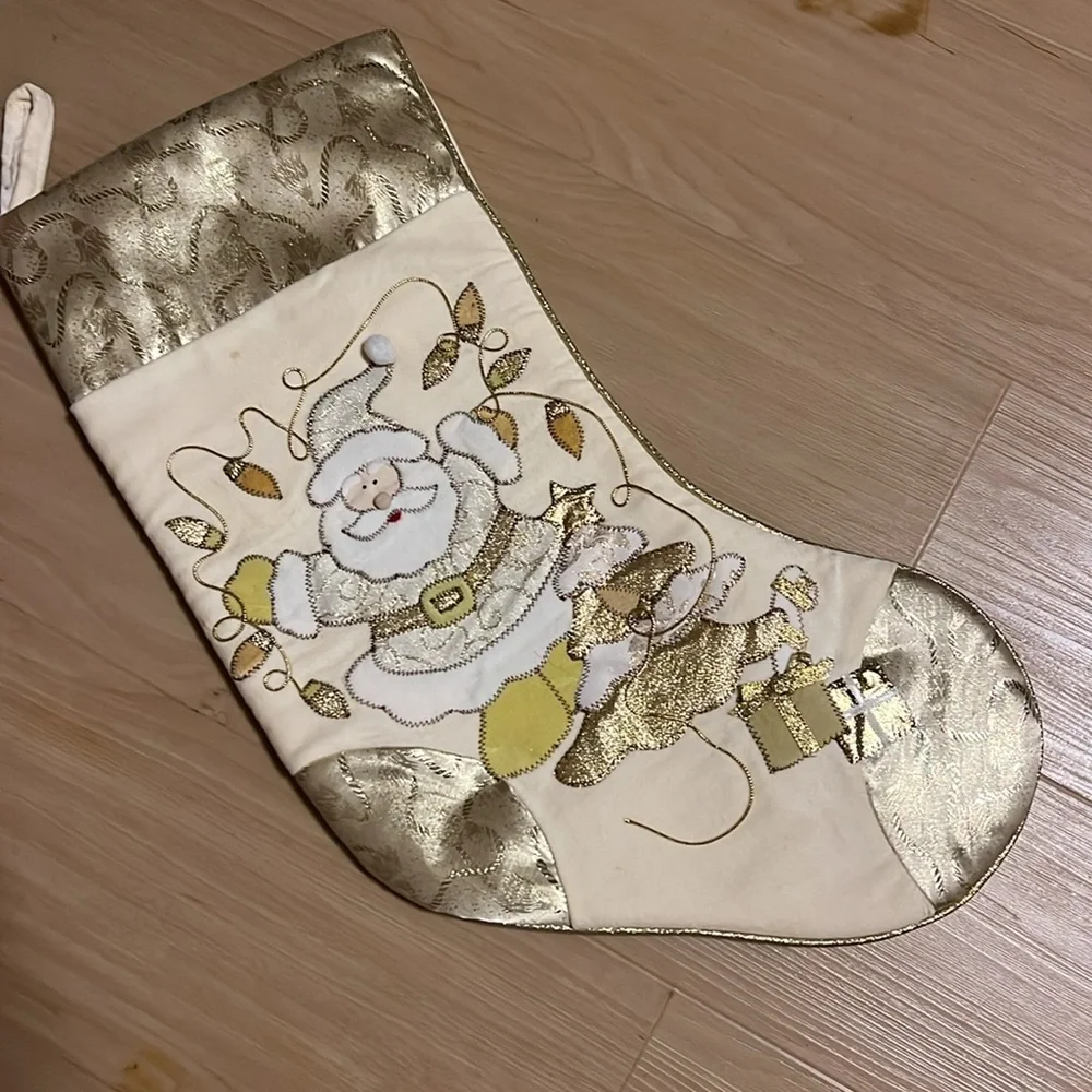 SET OF 4 VINTAGE PRIMA CREATIONS CHRISTMAS STOCKINGS IVORY & CREAM